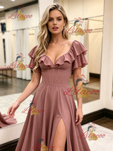 Square Neck Split Prom Dress