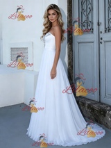 White Chiffon Strapless Wedding Dress