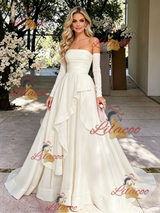 Ivory Long Sleeve Off the Shoulder Prom Dress