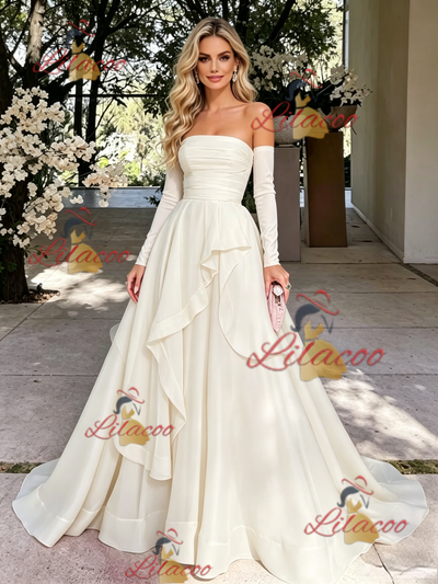 Ivory Long Sleeve Off the Shoulder Prom Dress