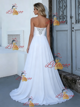 White Chiffon Strapless Wedding Dress