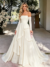 Ivory Long Sleeve Off the Shoulder Prom Dress