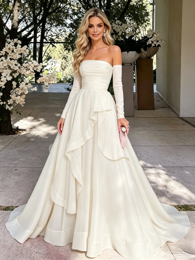 Ivory Long Sleeve Off the Shoulder Prom Dress