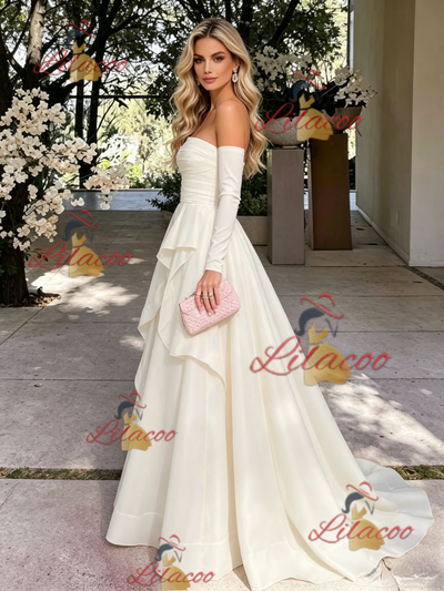 Ivory Long Sleeve Off the Shoulder Prom Dress