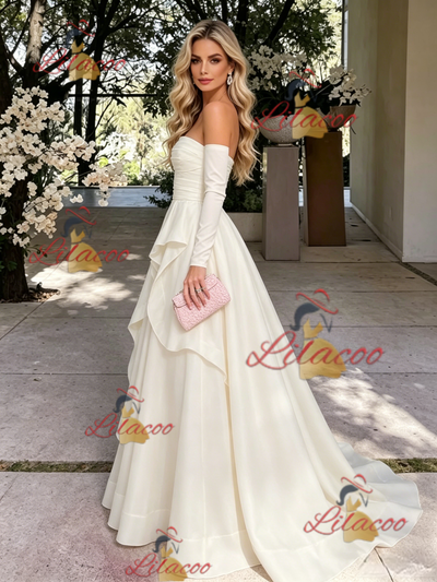Ivory Long Sleeve Off the Shoulder Prom Dress