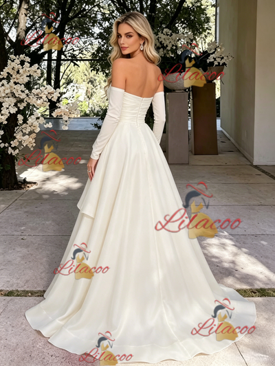 Ivory Long Sleeve Off the Shoulder Prom Dress
