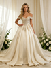 Ivory Satin Off the Shoulder Beading Wedding Dress