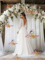 White Tulle Lace Long Sleeve Wedding Dress