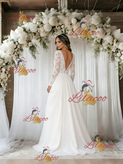 White Tulle Lace Long Sleeve Wedding Dress