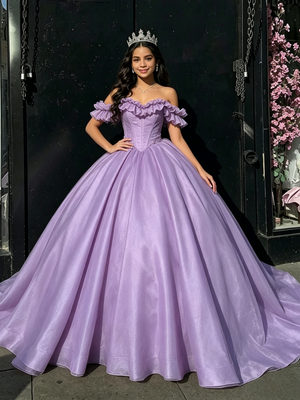 Purple Tulle Off the Shoulder Quinceanera Dress