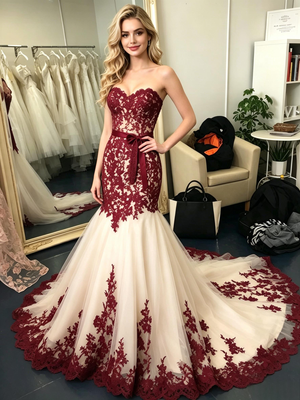 Ivory Tulle Strapless Appliques Prom Dress
