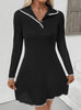 Contrast Edge Knitted Slim Long Sleeve Dress