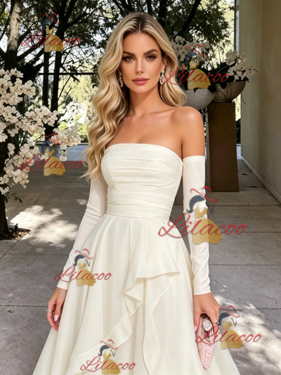 Ivory Long Sleeve Off the Shoulder Prom Dress