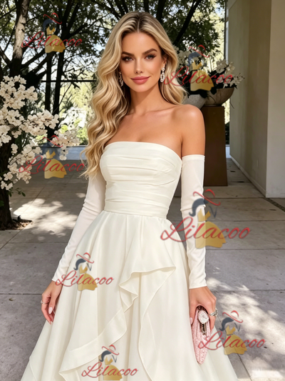 Ivory Long Sleeve Off the Shoulder Prom Dress
