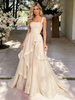 Champagne Tulle Straps Pleats Prom Dress
