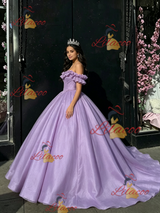 Purple Tulle Off the Shoulder Quinceanera Dress