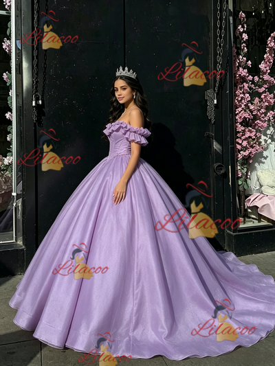 Purple Tulle Off the Shoulder Quinceanera Dress