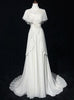 White Chiffon Appliques Pearls Wedding Dress