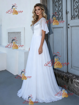 White V-neck Beading Wedding Dress