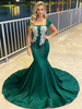 Green Mermaid Appliques Beading Prom Dress