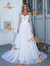 White Sequins Long Sleeve Wedding Dress