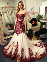 Ivory Tulle Strapless Appliques Prom Dress