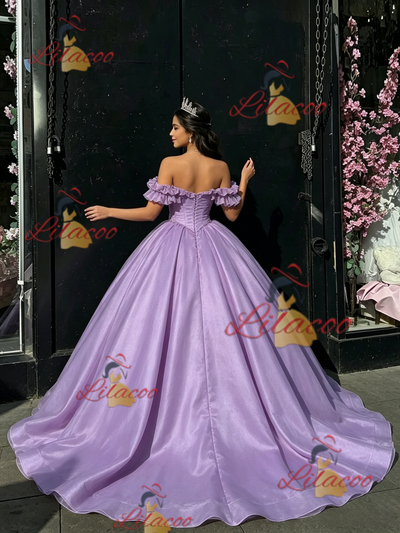 Purple Tulle Off the Shoulder Quinceanera Dress