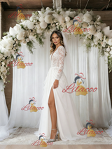 White Tulle Lace Long Sleeve Wedding Dress