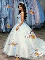 White Tulle Strapa Appliques Quinceanera Dress