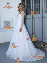 White Sequins Long Sleeve Wedding Dress