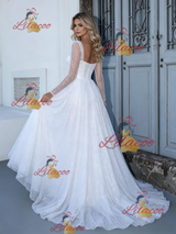 White Sequins Long Sleeve Wedding Dress