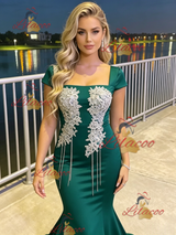 Green Mermaid Appliques Beading Prom Dress
