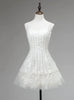 White Tulle Lace Spaghetti Straps Homecoming Dress