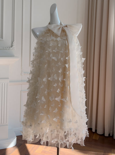 Apricot Tulle 3D Flower Halter Short Prom Dress