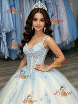 White Tulle Strapa Appliques Quinceanera Dress
