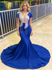 Blue Mermaid Appliques Beading Prom Dress