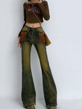 Front Pocket Tassel Vintage Flared Jeans