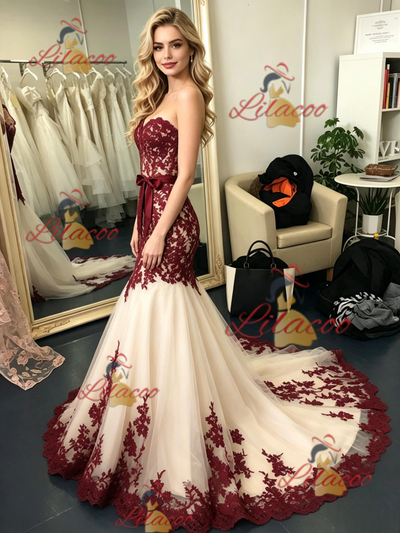 Ivory Tulle Strapless Appliques Prom Dress