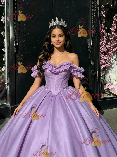 Purple Tulle Off the Shoulder Quinceanera Dress