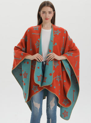 Knitted Split Shawl Double-sided Warm Cloak