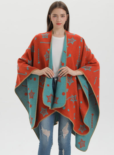 Knitted Split Shawl Double-sided Warm Cloak
