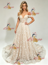 Champagne Lace Off the Shoulder Wedding Dress