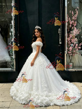 White Tulle Off thwe Shoulder Appliques Quinceanera Dress