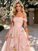 Pink Tulle Off the Shoulder Prom Dress