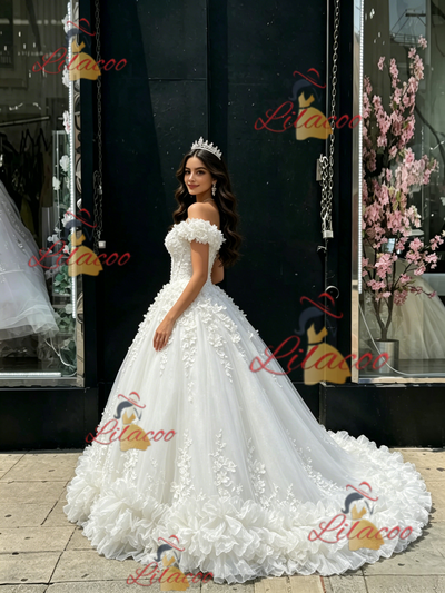 White Tulle Off the Shoulder Appliques Quinceanera Dress