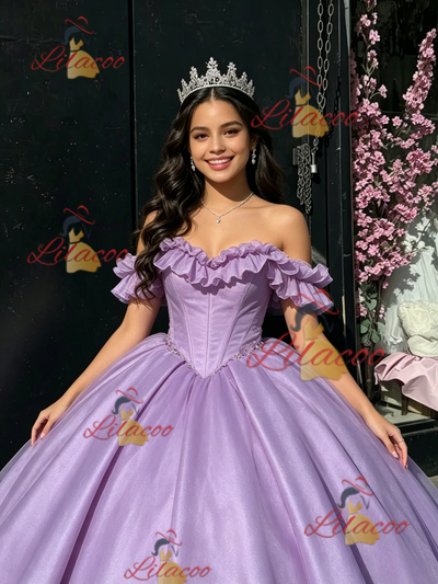 Purple Tulle Off the Shoulder Quinceanera Dress