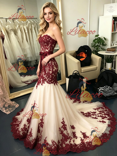Ivory Tulle Strapless Appliques Prom Dress