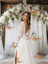 White Tulle Lace Long Sleeve Wedding Dress