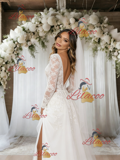 White Tulle Lace Long Sleeve Wedding Dress