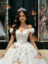White Tulle Off thwe Shoulder Appliques Quinceanera Dress